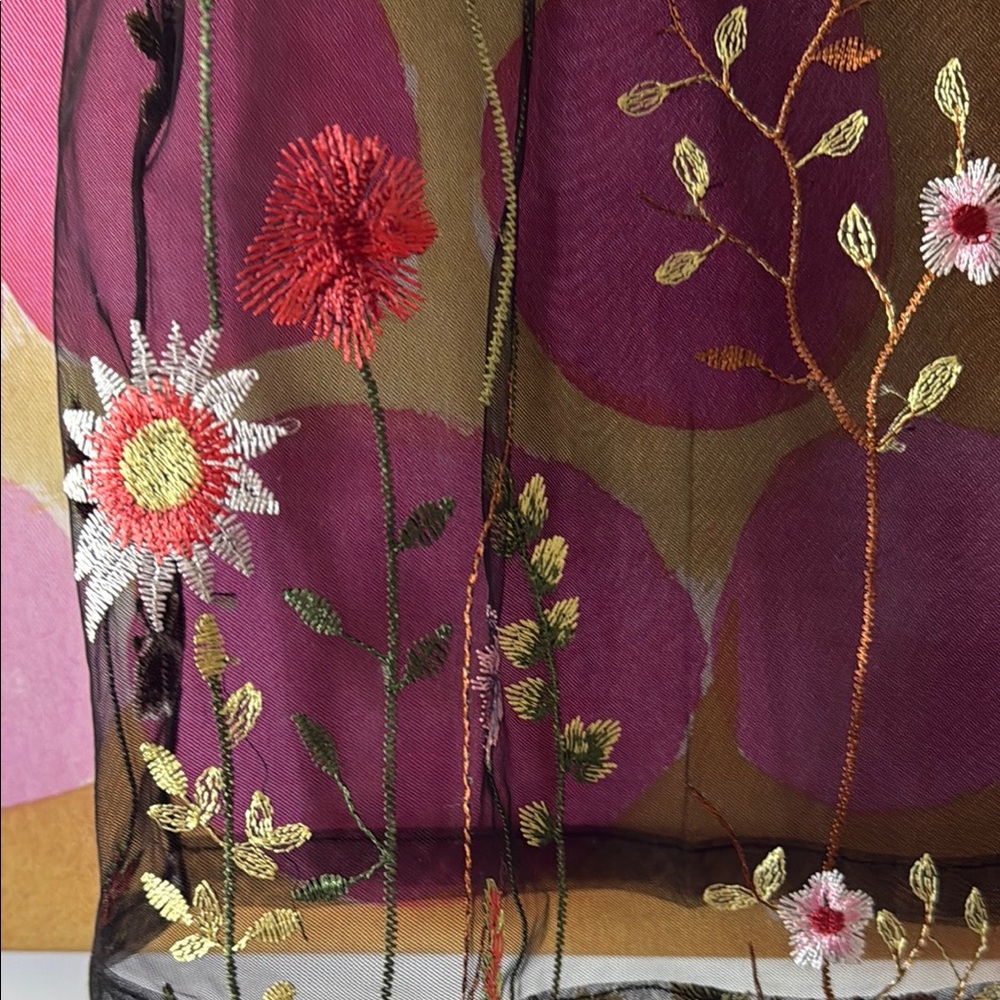 Oliver Spencer Sheer Floral Embroidered Blouse - Burgundy and Green - Picture 3 of 4
